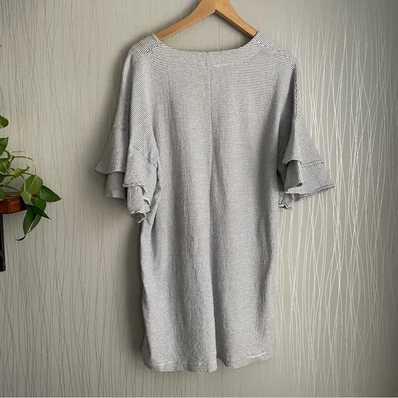 LUCKY BRAND Dress Women’s Medium Stripe Ruffle Bell Sleeve Knit Mini Shirt Dress - Picture 9 of 11